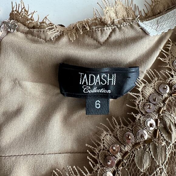 Tadashi Collection Beaded Fit Flare Shimmer Taffeta Nude Beige Cocktail Dress 6 - Picture 8 of 12